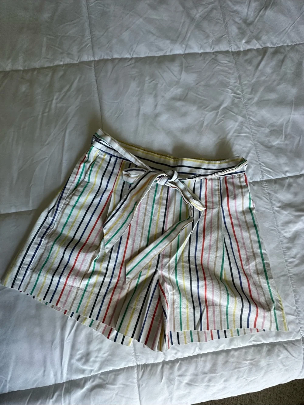 J. Crew White Striped Tie-Belt Bermuda Shorts